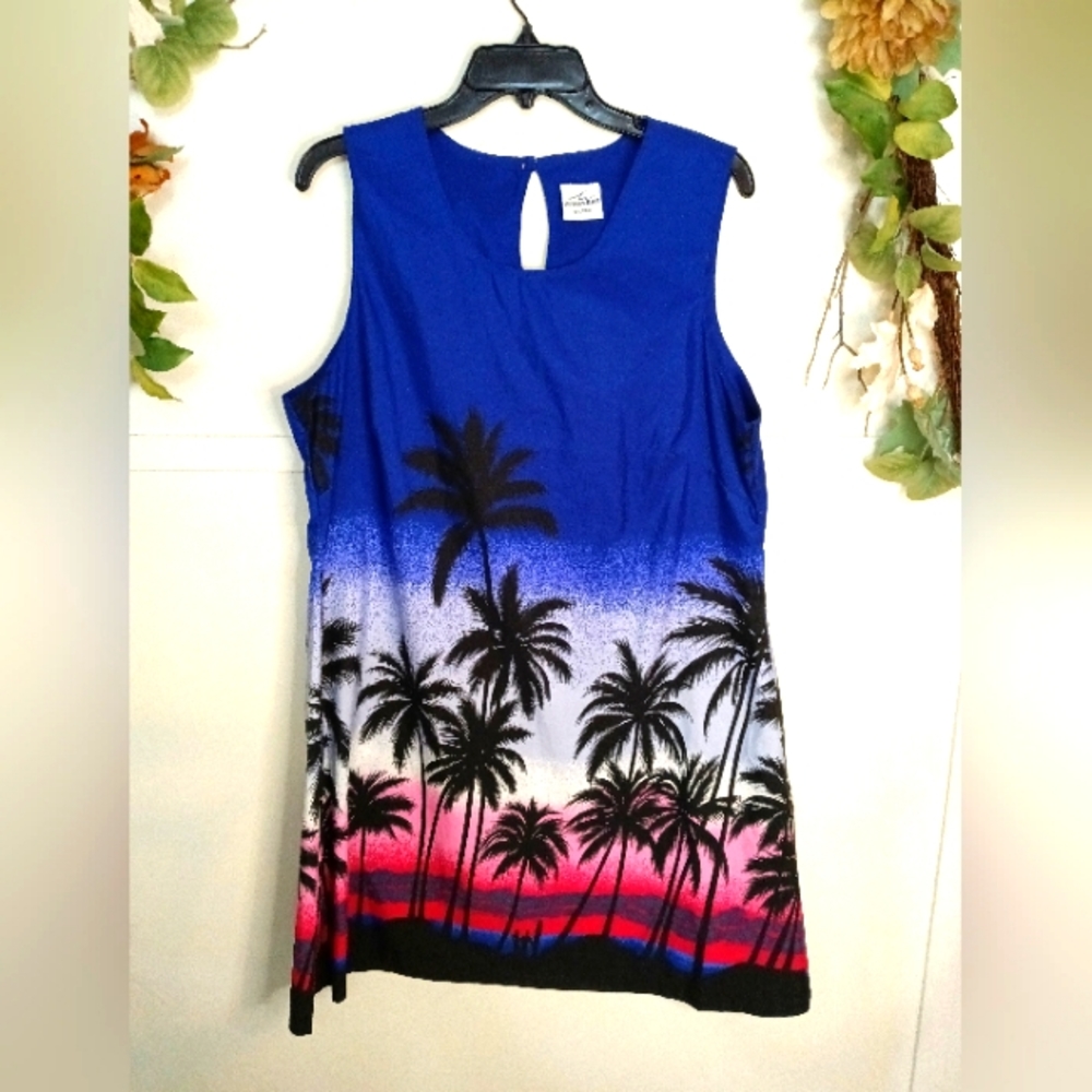 Tropical Blue and Pink Sleeveless Dress